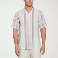 Cubavera Yarn Dye Panel Mens Short Sleeve Regular Fit Button-Down Shirt