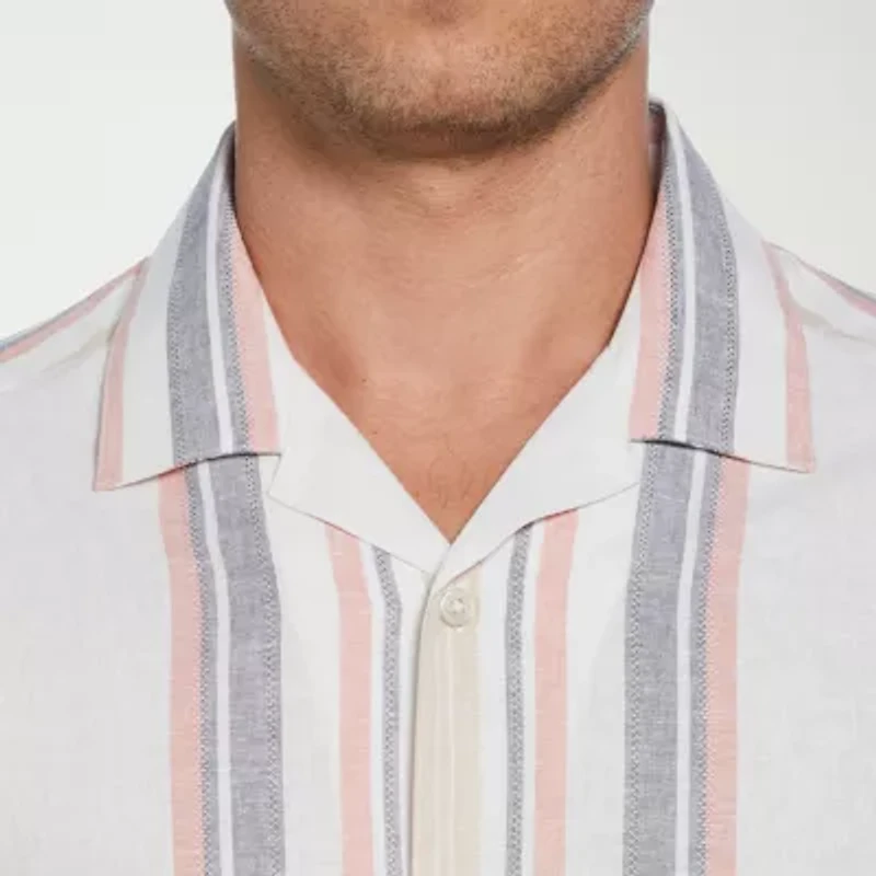 Cubavera Yarn Dye Panel Mens Short Sleeve Regular Fit Button-Down Shirt