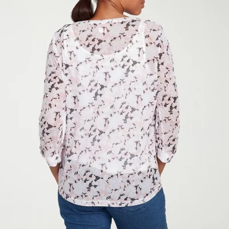 Hearts Of Palm Womens Split Crew Neck 3/4 Sleeve T-Shirt