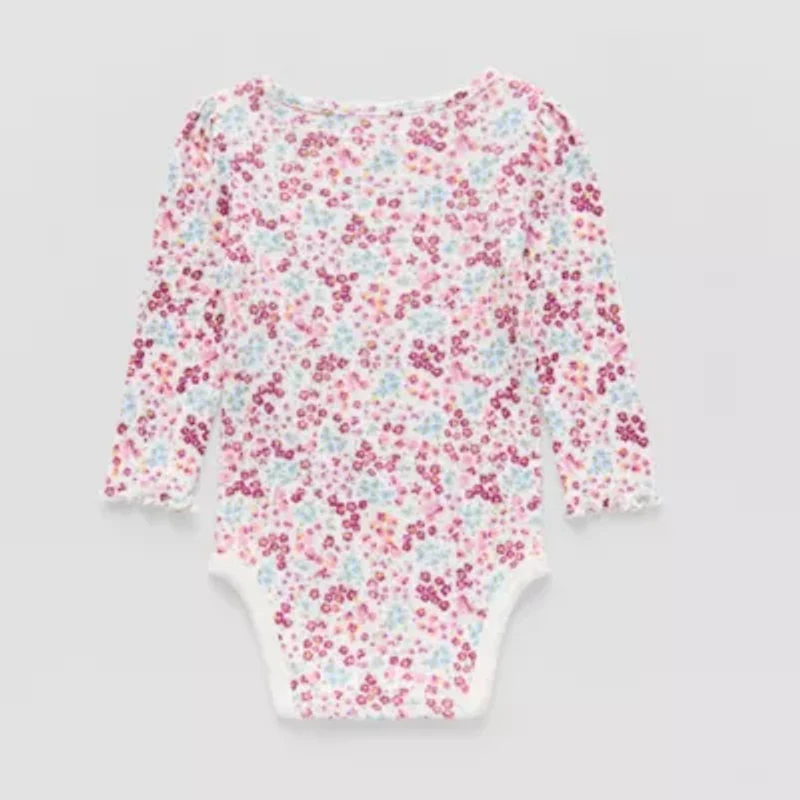 Okie Dokie Baby Girls Round Neck Long Sleeve Rib Bodysuit