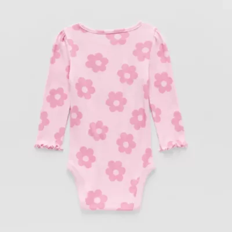 Okie Dokie Baby Girls Round Neck Long Sleeve Rib Bodysuit