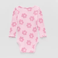 Okie Dokie Baby Girls Round Neck Long Sleeve Rib Bodysuit