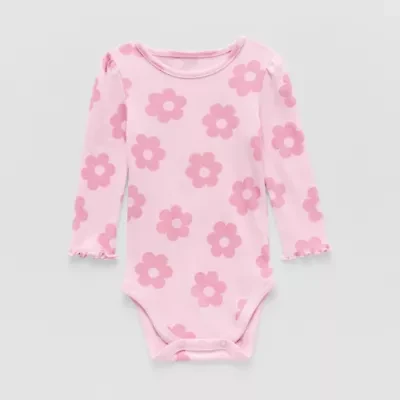 Okie Dokie Baby Girls Round Neck Long Sleeve Rib Bodysuit