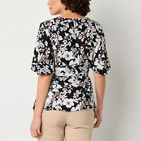Liz Claiborne Womens Keyhole Neck Short Sleeve Satin Tall Blouse