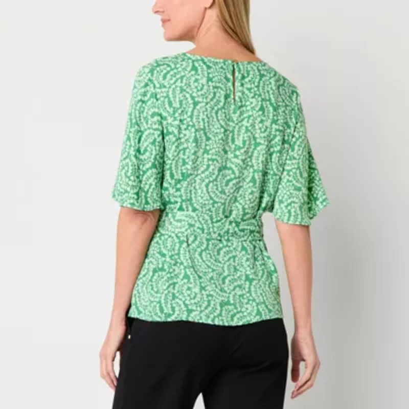 Liz Claiborne Womens Tall Keyhole Neck Short Sleeve Satin Blouse