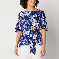 Liz Claiborne Womens Tall Keyhole Neck Short Sleeve Satin Blouse