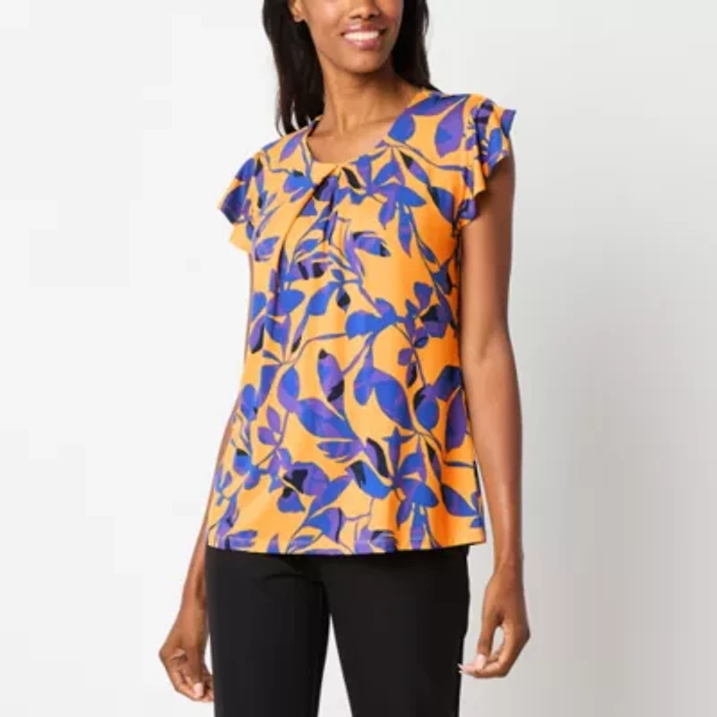 Liz Claiborne Womens Round Neck Short Sleeve Tall Blouse
