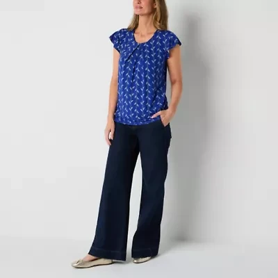 Liz Claiborne Womens Round Neck Short Sleeve Tall Blouse
