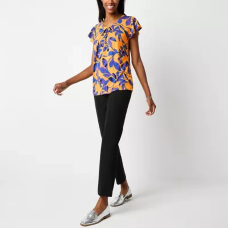 Liz Claiborne Womens Round Neck Short Sleeve Tall Blouse
