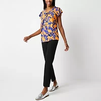 Liz Claiborne Womens Round Neck Short Sleeve Tall Blouse