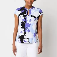 Liz Claiborne Womens Keyhole Neck Short Sleeve Tall Blouse