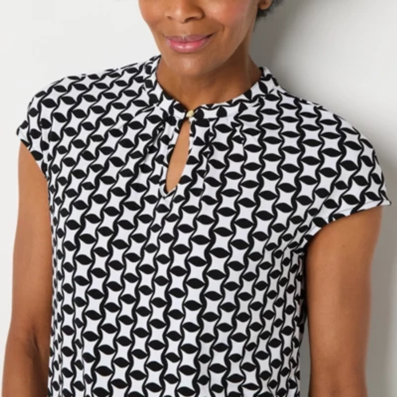 Liz Claiborne Womens Tall Keyhole Neck Short Sleeve Blouse