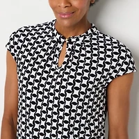 Liz Claiborne Womens Tall Keyhole Neck Short Sleeve Blouse