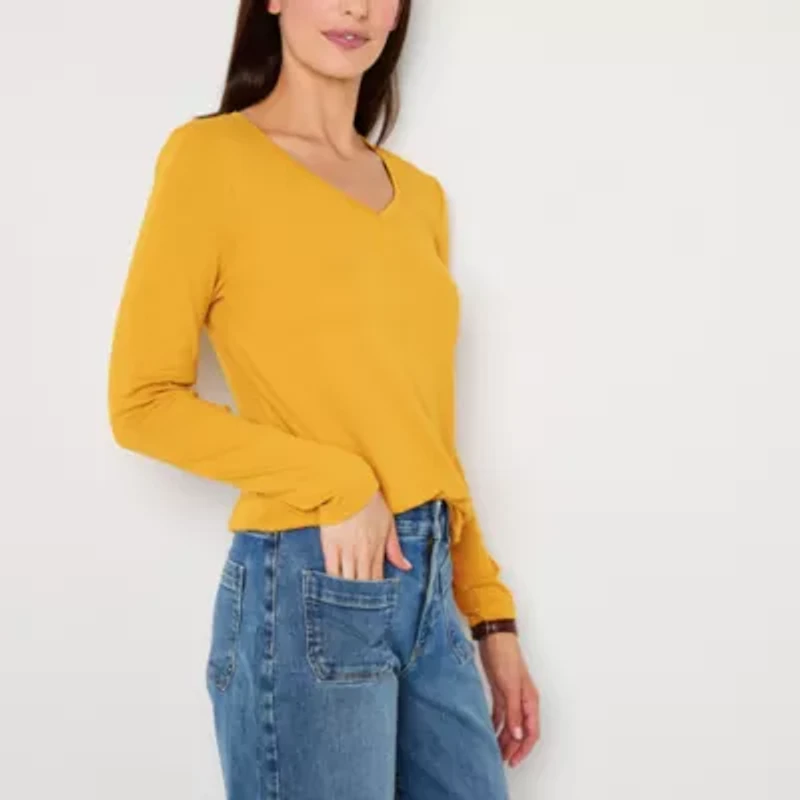 St. John's Bay Womens Tall V Neck Long Sleeve T-Shirt