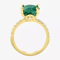 Womens 3/8 CT. T.W. Lab Created Green Emerald 14K Gold Oval Side Stone Cocktail Ring