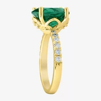 Womens 3/8 CT. T.W. Lab Created Green Emerald 14K Gold Oval Side Stone Cocktail Ring