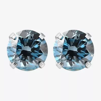 4 CT. Lab Grown Blue Diamond 14K Gold 8mm Round Stud Earrings