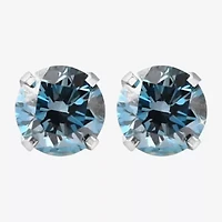 4 CT. Lab Grown Blue Diamond 14K Gold 8mm Round Stud Earrings