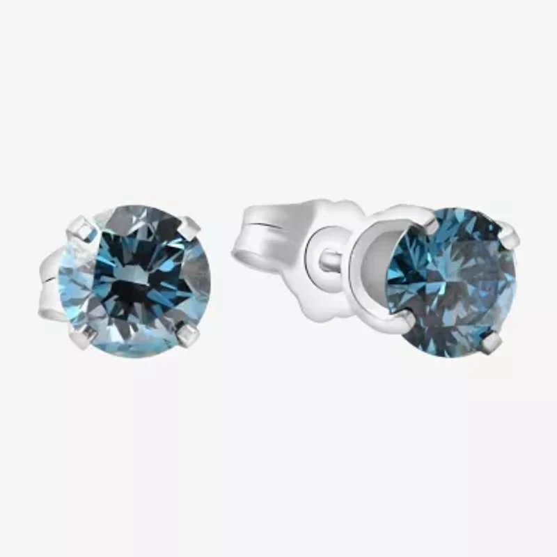 4 CT. Lab Grown Blue Diamond 14K Gold 8mm Round Stud Earrings