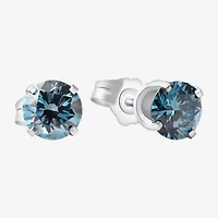 4 CT. Lab Grown Blue Diamond 14K Gold 8mm Round Stud Earrings