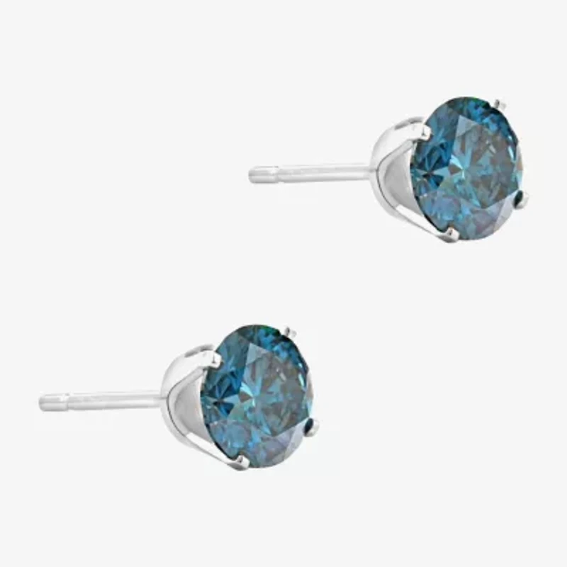 4 CT. Lab Grown Blue Diamond 14K Gold 8mm Round Stud Earrings