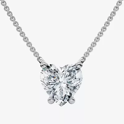 Womens 3 CT. Lab Grown White Diamond 14K Gold Heart 18 Inch Pendant Necklace