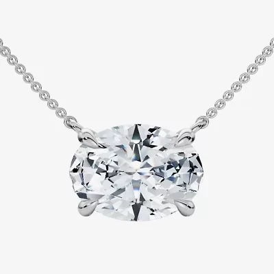 Womens 2 CT. Lab Grown White Diamond 14K Gold Oval 18 Inch Pendant Necklace