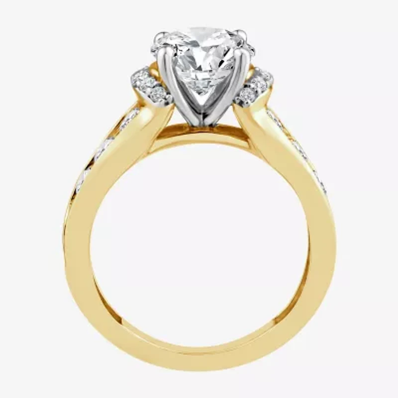 (F / Vs2) Womens 3 CT. T.W. Lab Grown White Diamond 14K Gold Round Side Stone Halo Engagement Ring