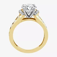 (F / Vs2) Womens 3 CT. T.W. Lab Grown White Diamond 14K Gold Round Side Stone Halo Engagement Ring