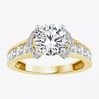 (F / Vs2) Womens 3 CT. T.W. Lab Grown White Diamond 14K Gold Round Side Stone Halo Engagement Ring