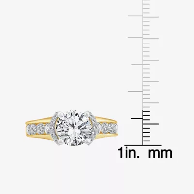 (F / Vs2) Womens 3 CT. T.W. Lab Grown White Diamond 14K Gold Round Side Stone Halo Engagement Ring