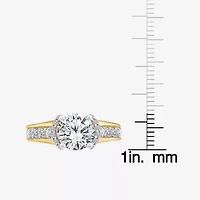 (F / Vs2) Womens 3 CT. T.W. Lab Grown White Diamond 14K Gold Round Side Stone Halo Engagement Ring