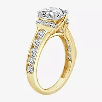 (F / Vs2) Womens 3 CT. T.W. Lab Grown White Diamond 14K Gold Round Side Stone Halo Engagement Ring