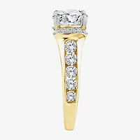 (F / Vs2) Womens 3 CT. T.W. Lab Grown White Diamond 14K Gold Round Side Stone Halo Engagement Ring