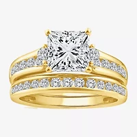(F / Vs2) Womens 3 CT. T.W. Lab Grown White Diamond 14K Gold Side Stone Bridal Set