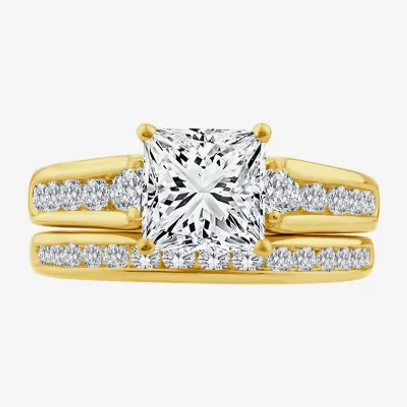 (F / Vs2) Womens 3 CT. T.W. Lab Grown White Diamond 14K Gold Side Stone Bridal Set