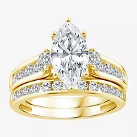 (F / Vs2) Womens 3 CT. T.W. Lab Grown White Diamond 14K Gold Marquise Side Stone Bridal Set