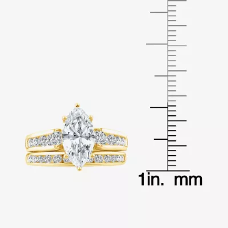 (F / Vs2) Womens 3 CT. T.W. Lab Grown White Diamond 14K Gold Marquise Side Stone Bridal Set