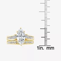 (F / Vs2) Womens 3 CT. T.W. Lab Grown White Diamond 14K Gold Marquise Side Stone Bridal Set