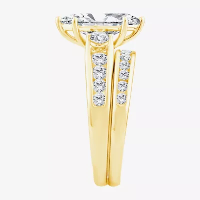 (F / Vs2) Womens 3 CT. T.W. Lab Grown White Diamond 14K Gold Marquise Side Stone Bridal Set