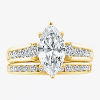 (F / Vs2) Womens 3 CT. T.W. Lab Grown White Diamond 14K Gold Marquise Side Stone Bridal Set