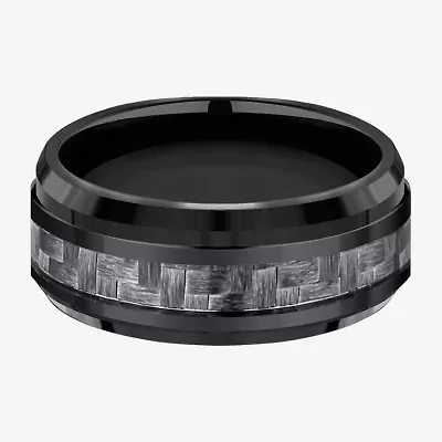 Mens Comfort Fit 9mm Black Titanium Inlay Wedding Band