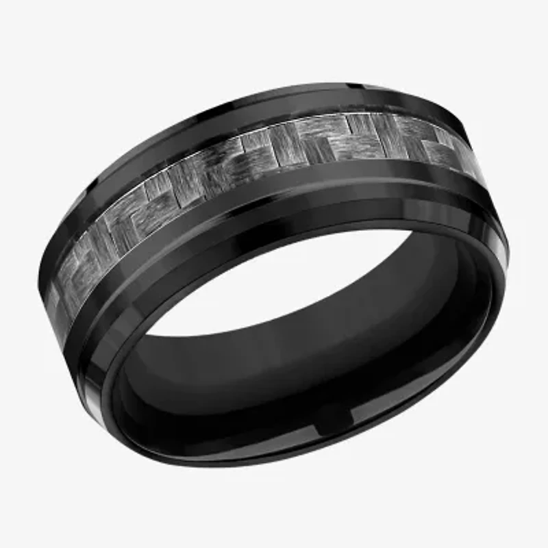 Mens Comfort Fit 9mm Black Titanium Inlay Wedding Band