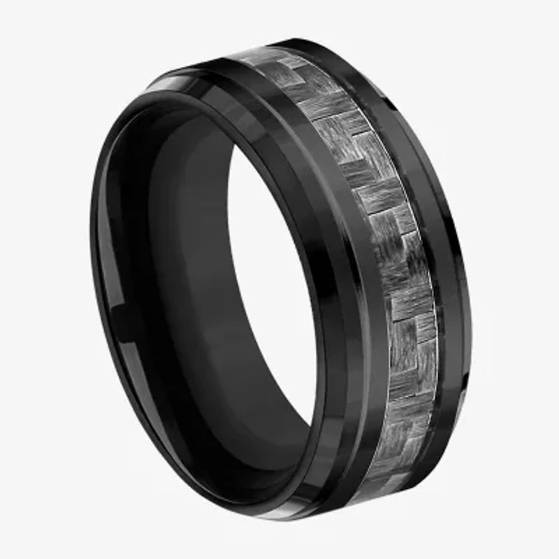 Mens Comfort Fit 9mm Black Titanium Inlay Wedding Band