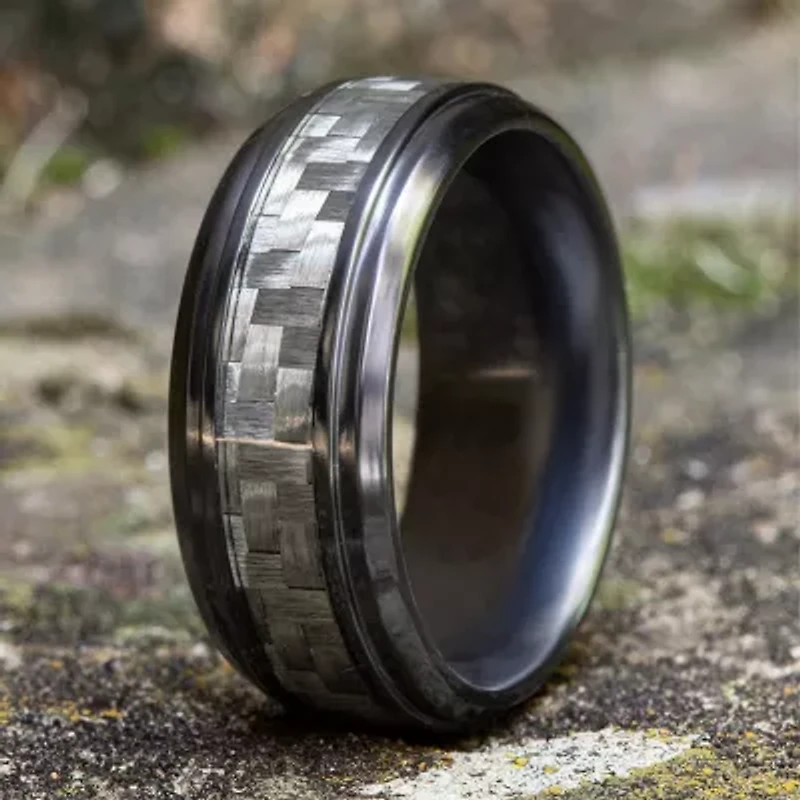 Mens Comfort Fit 9mm Black Titanium Inlay Wedding Band