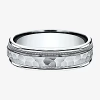 Mens 10K White Gold 6mm Hammered Band
