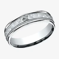 Mens 10K White Gold 6mm Hammered Band