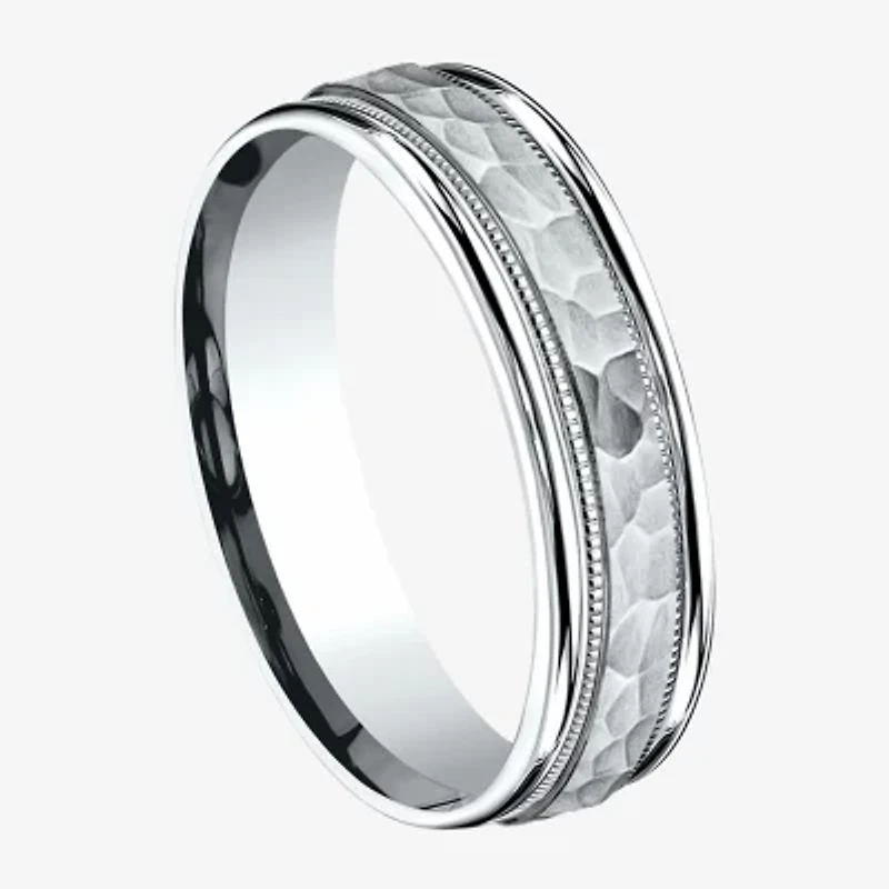 Mens 10K White Gold 6mm Hammered Band