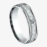 Mens 10K White Gold 6mm Hammered Band