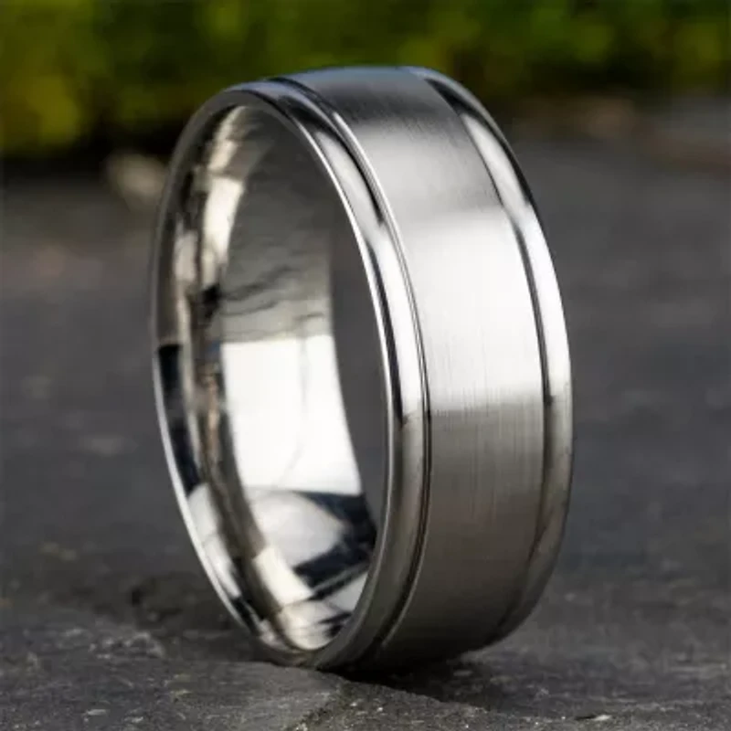 Mens 10K White Gold 8mm Band